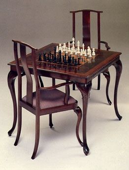Custom Made Black Walnut, Walnut Burl Chess Table And Chairs