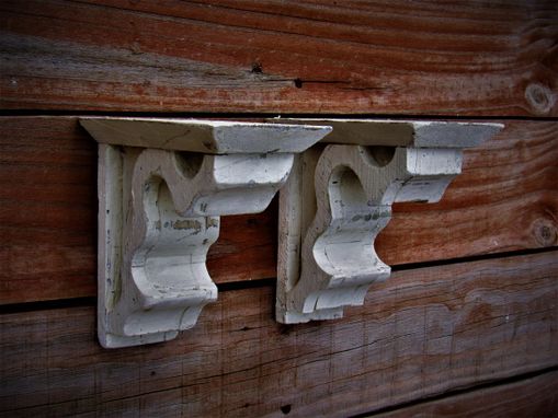 Custom Made Pair Of Antique Style Corbel Wooden Shelf, Distressed White Wooden Shelf Brace Wall Scone