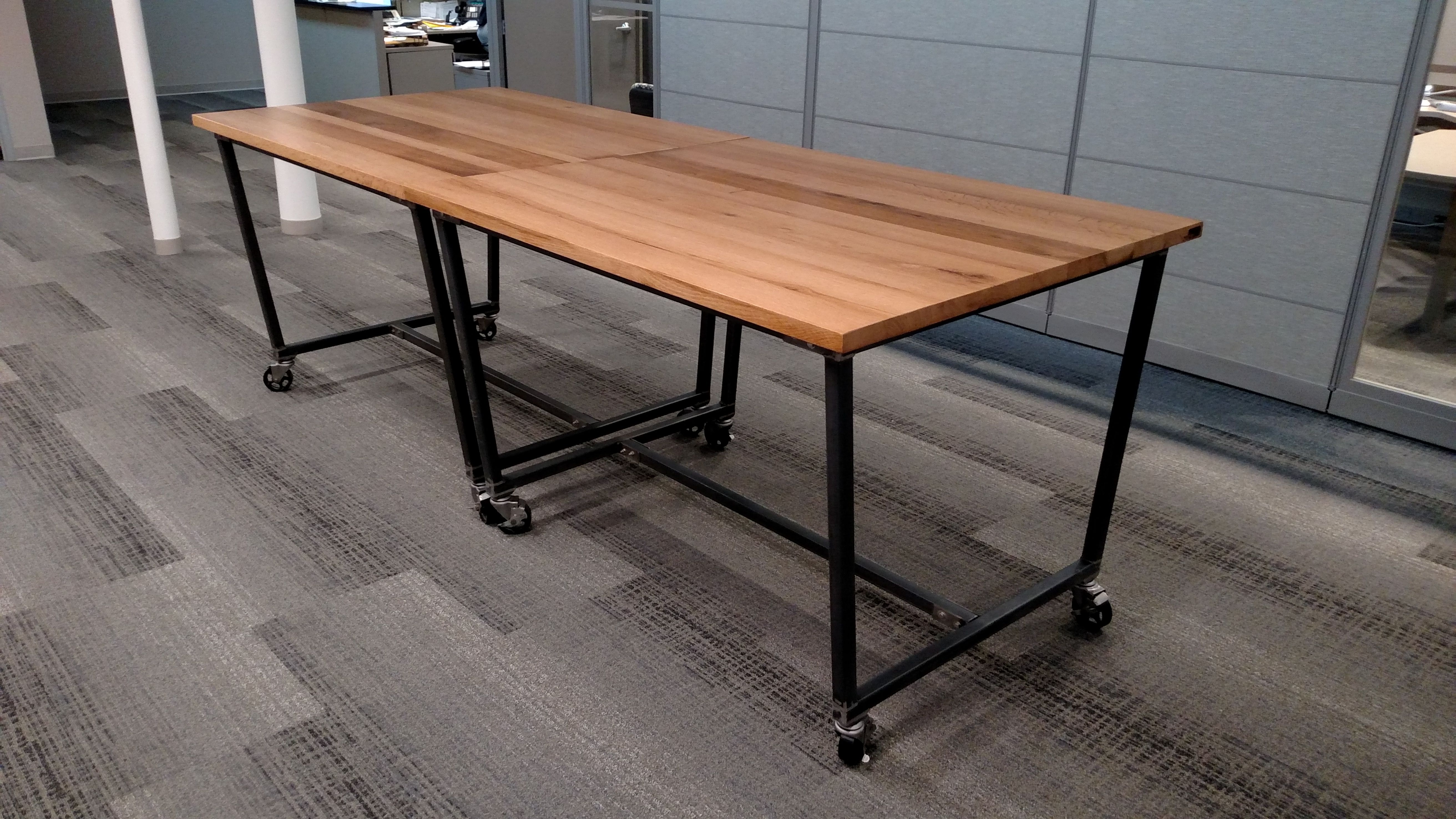 Custom Reclaimed Oak High-Top Work Table W/ Casters by re.dwell ...