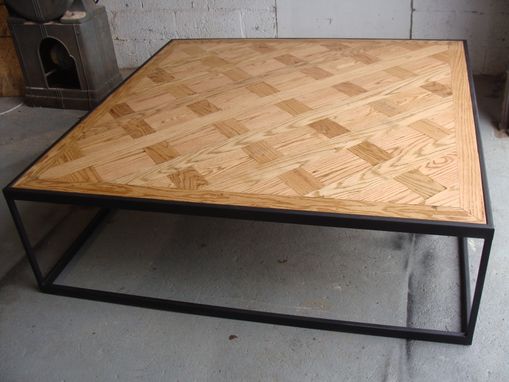 Custom Made Steel And Wood Coffee Table - Parquet Style