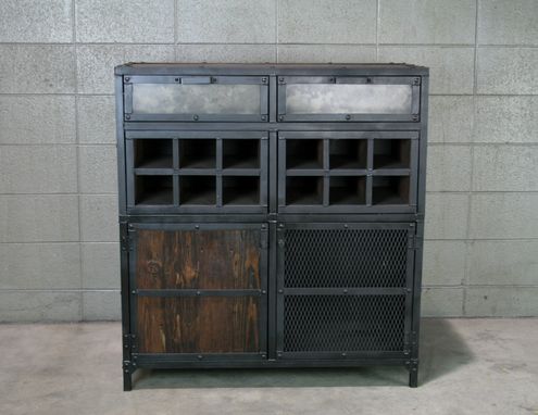 Custom Made Modern Industrial Liquor / Wine Cabinet. Vintage Style Bar Cart. Reclaimed Wood & Steel.