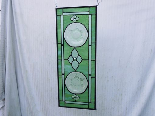 Custom Made Recycled Depression Glass Stained Glass Window Panel W/Royal Lace Plates