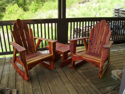 Custom Made Adirondack Rocking Chairs W/Table, Cedar Or Stained Pine