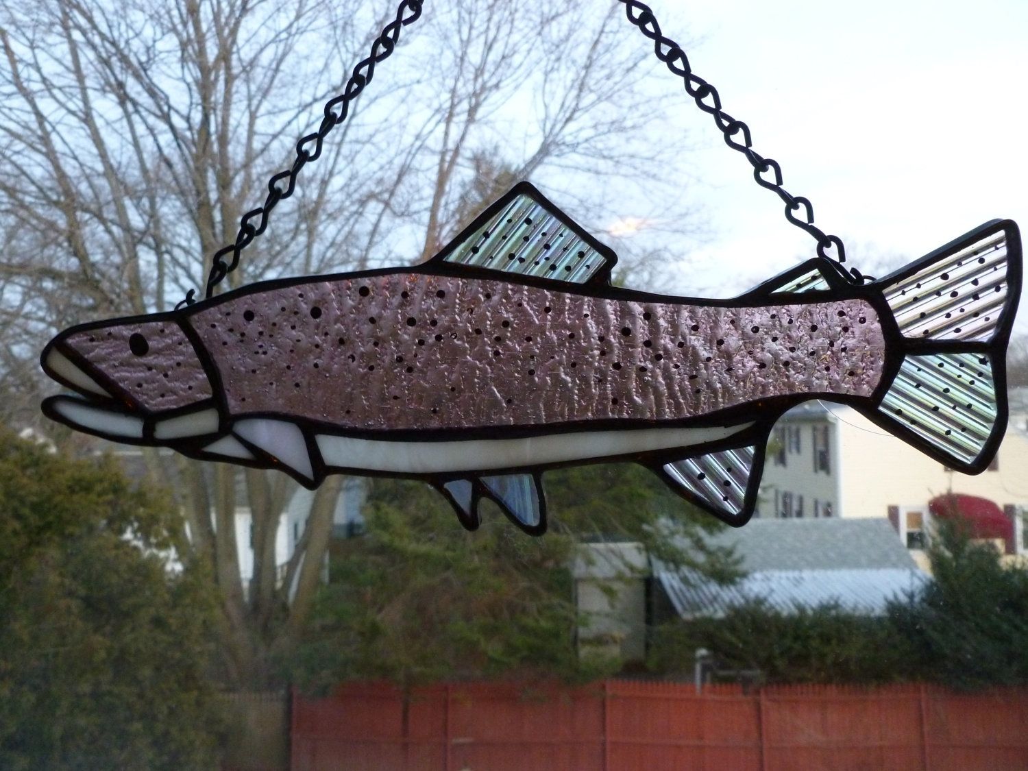 Buy Hand Made Iridescent Stained Glass Rainbow Trout, made to order