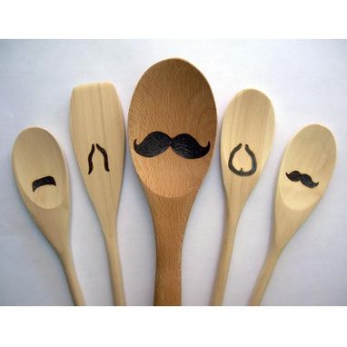 Custom Made Moustache Wooden Spoons - Gift Set Of 5