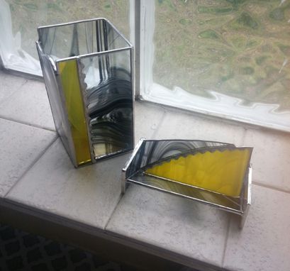 Custom Made Stained Glass Pencil Holder And Card Holder Set