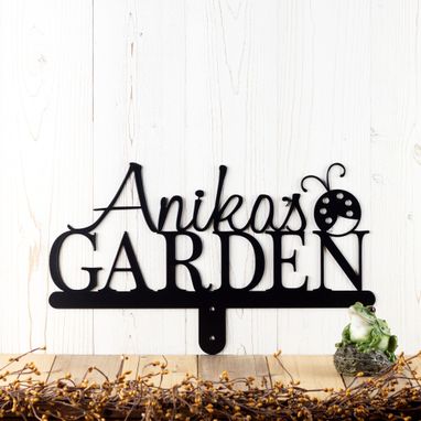 Custom Made Personalized Garden Name Metal Sign With Ladybug