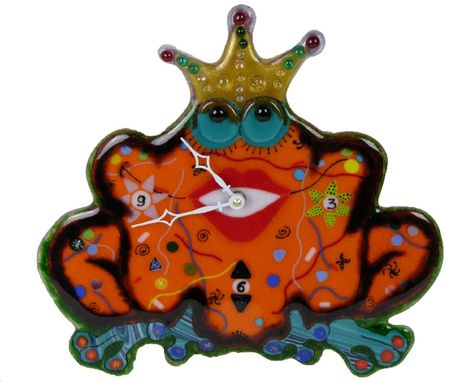 Custom Made Decorative Fused Glass Wall Clock "Princess Frog"