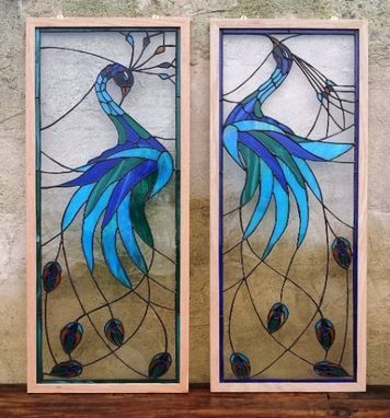 Custom Made Stained Glass Panels - "Iridescent Peacock" (P ...