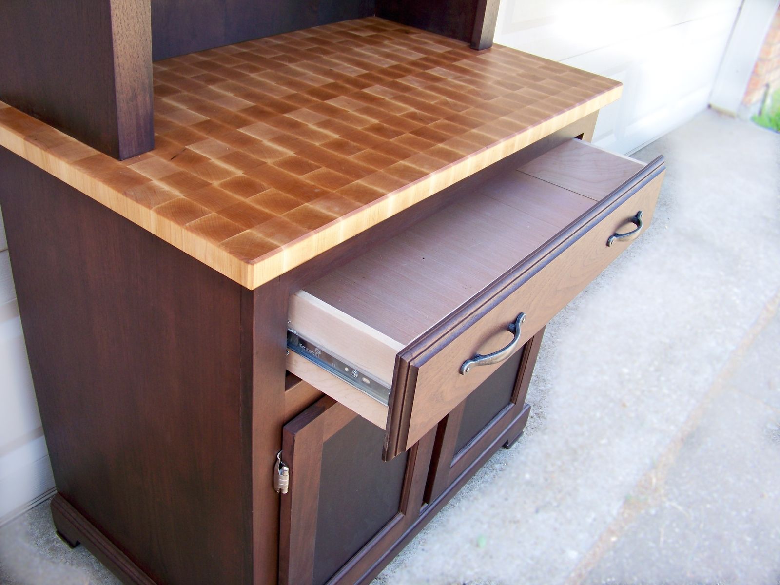 Custom Made Walnut And Butcher Block Maple Hutch by Lone Star Artisans