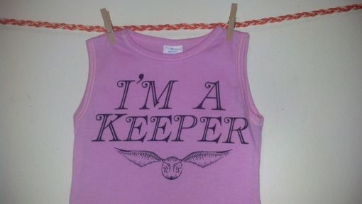 Custom Made Harry Potter Inspired I'M A Keeper And Golden Snitch Sleevless Summer Shirt, Pink 6-9 Months