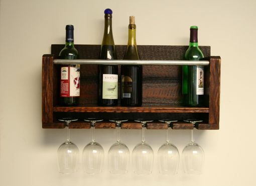 Custom Made Simply Rustic 6 Bottle Wall Mount Wine Rack With 6 Glass Slot Holder