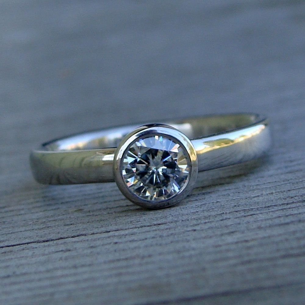 Custom Made Simple Solitaire Moissanite And 950 Palladium Engagement Or ...