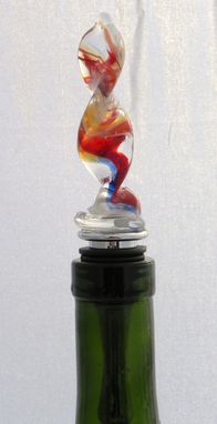 Custom Made Stainless Steel Bottle Stopper With Red And Orange Glass Twist "Dancing With Fire''