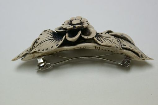 Custom Made Barrette, Hand Sculpted Polymer, Off White Ivory Color Flower Leaves