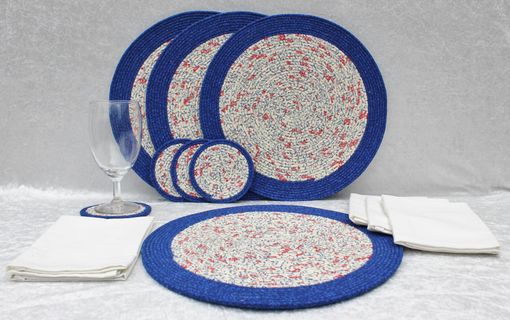 Custom Made Fabric Placemat Set (4) Patriotic - Fabric Wrapped Clothesline - Coiled