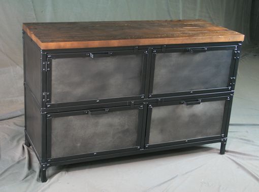Custom Made Modern Industrial File Cabinet - Reclaimed Wood - Distressed Steel - Filing. Printer Stand.