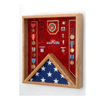 Custom Made Fireman Flag And Medal Display Case- Shadow Box