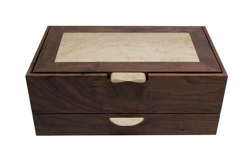 Custom Made Men's Watch & Valet Box With Sliding Drawer | Solid Figured Walnut And Birdseye Maple