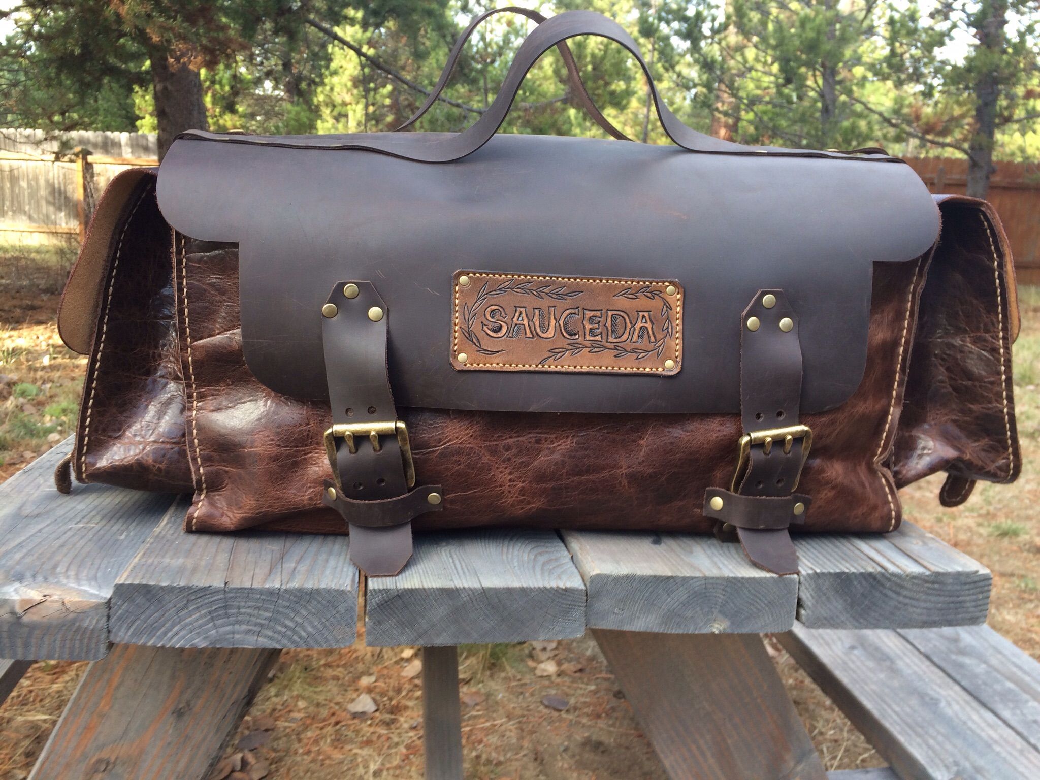 Buy a Handmade Hand Made Buffalo Leather Duffle Bag, made to order from Saxon Leather art ...