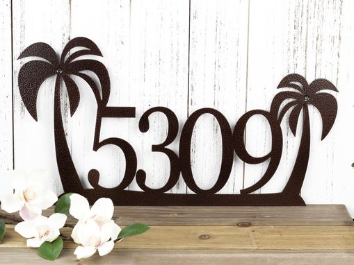 Custom Made Metal House Number Sign, Palm Trees