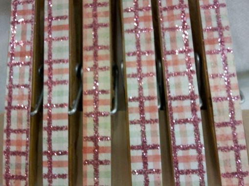 Custom Made Pink Plaid Glittered Clips