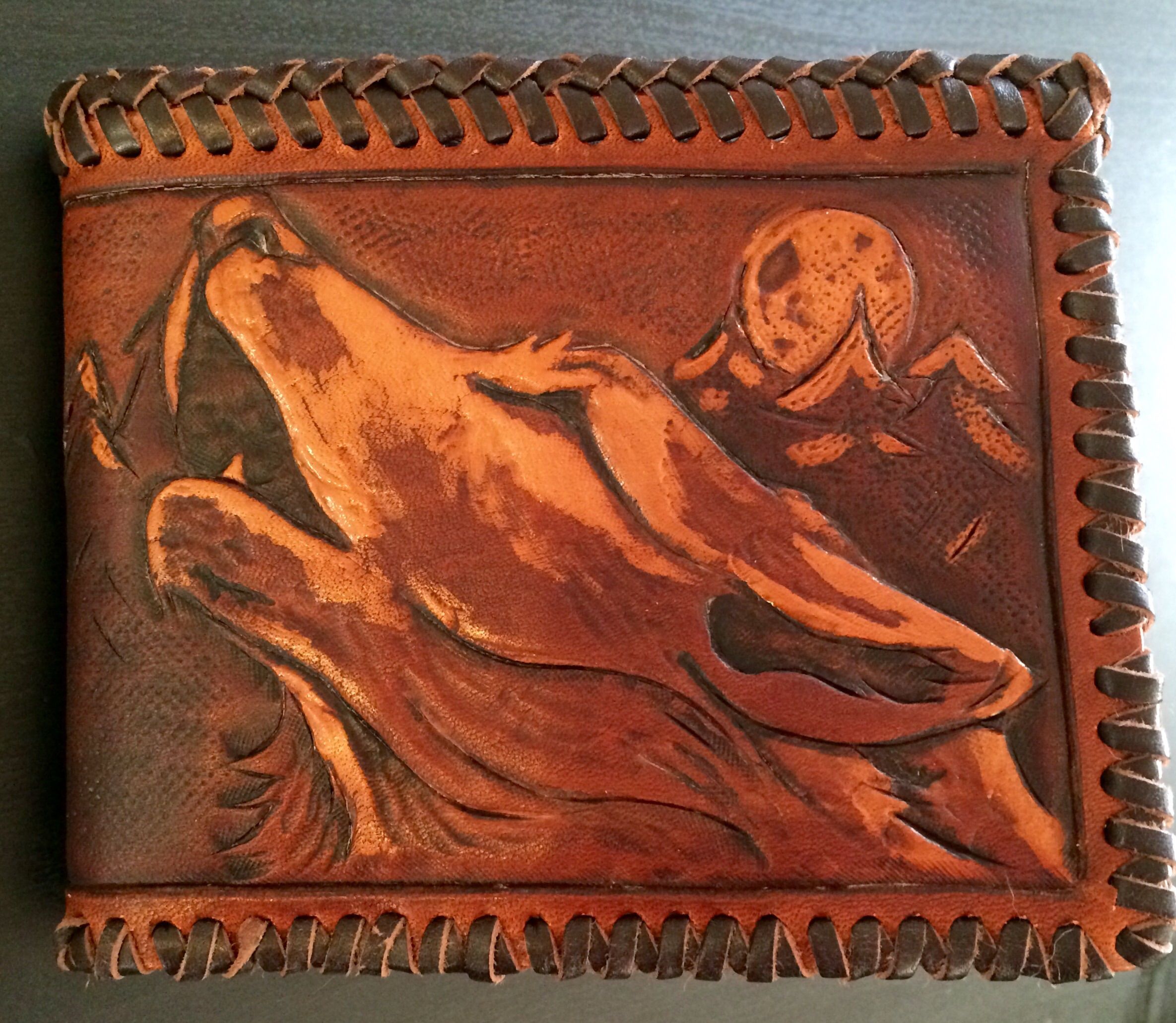 Buy Custom Made Howling Wolf Leather Wallet, made to order from Saxon