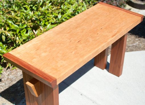Custom Made Asian Inspired Maple, Mahogany Accents And Cherry Hardwood Slab Bench