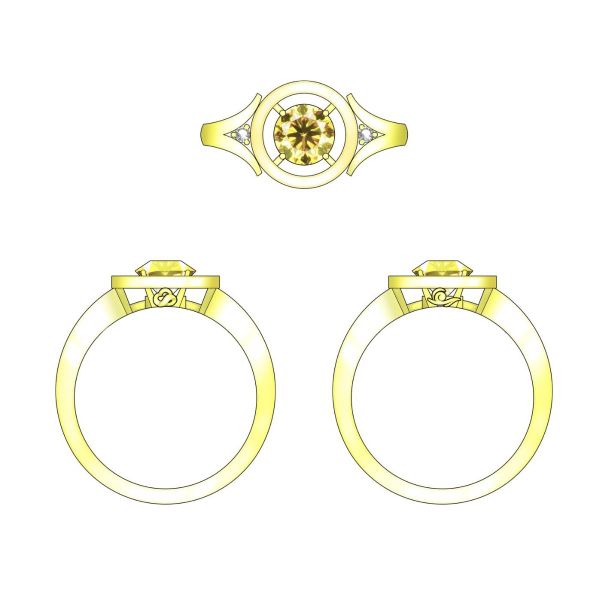 Design sketches for this distinctive floating yellow sapphire ring.