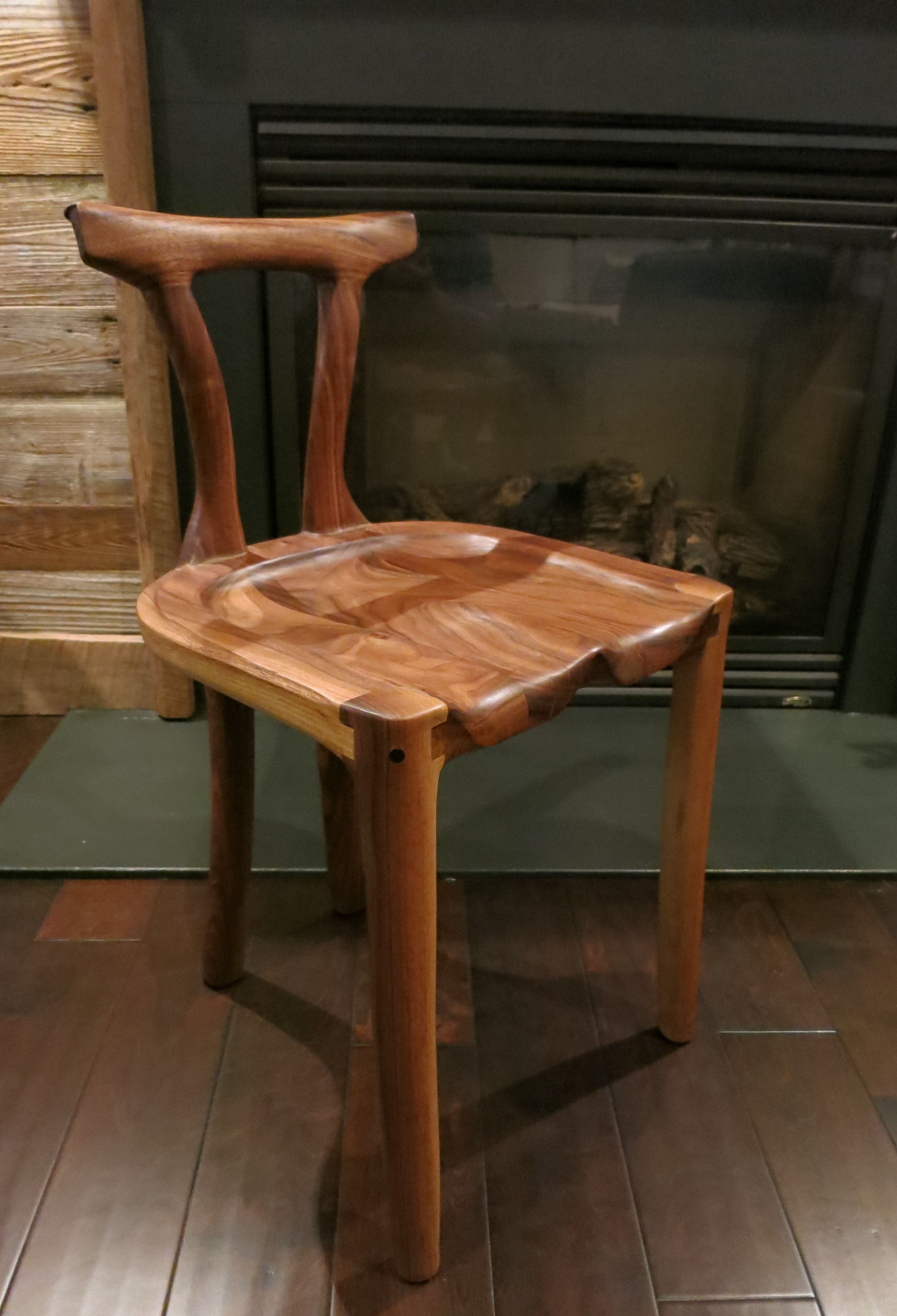 Hand Crafted HandCarved Walnut Side Chair by Delta Black Custom Woodworking