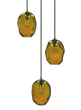 Custom Made Amber River Rock Cluster Pendant Light Hand Blown Glass