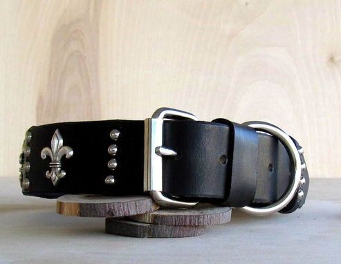 Custom Made Dog Collar, Fleur De Lis, Latigo Leather