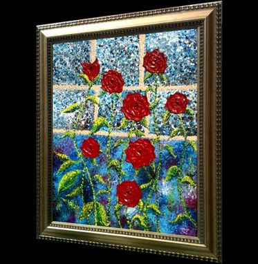 Custom Made Original Abstract Red Roses Floral Landscape Impasto Garden Impressionist Textured Framed Painting