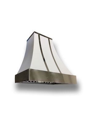 Custom Made #96 White Powder Coated Range Hood With Mirrored Crown And Straps