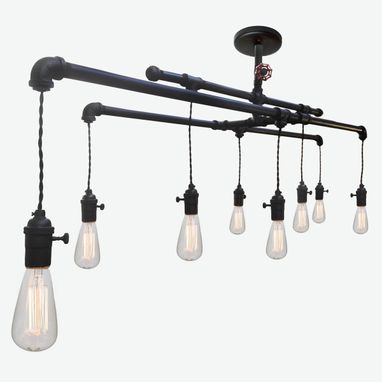 Custom Made Barn Metal Industrial Custom Pipe And Cloth Cord Chandelier - 8 Light