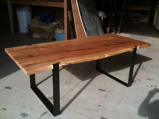 Custom Made Inset I-Beam Dinine Table And Matching Bench