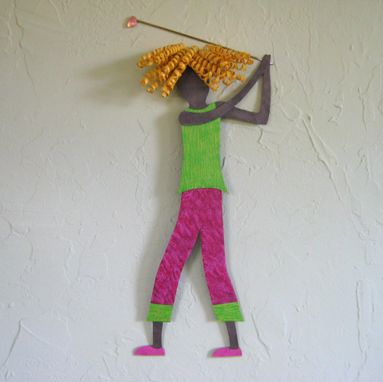 Custom Made Handmade Upcycled Metal Golfer Girl Wall Art Sculpture