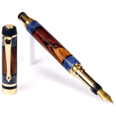 Custom Made Lanier Elite Fountain Pen - Cocobolo With Blue Box Elder Inlays - Fe1w154