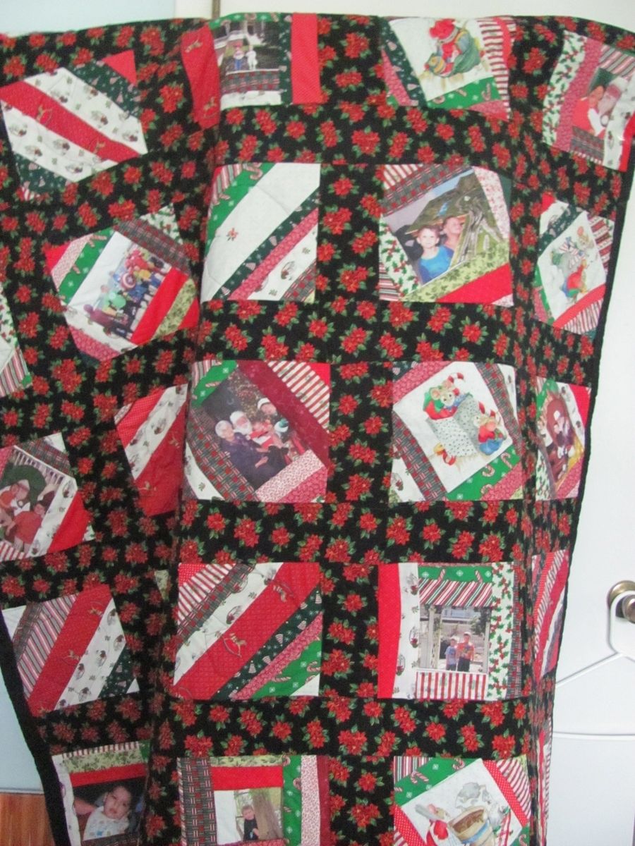 Custom Christmas Photo Quilt Queen Size by Mimi's Quilts