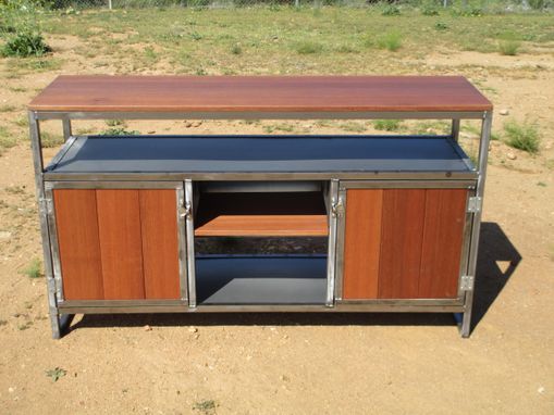 Custom Made Steel And Red Balau (Wood) Media Entertainment Console, Credenza