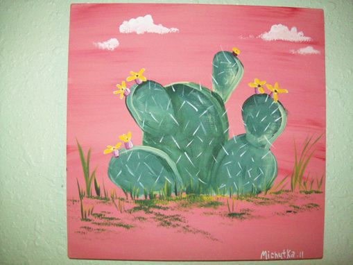 Custom Made Original Painting On Masonite Titled: Prickly Pear Cactus