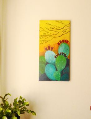 Custom Made Sunrise Cactus Butte Acrylic On Canvas Painting,