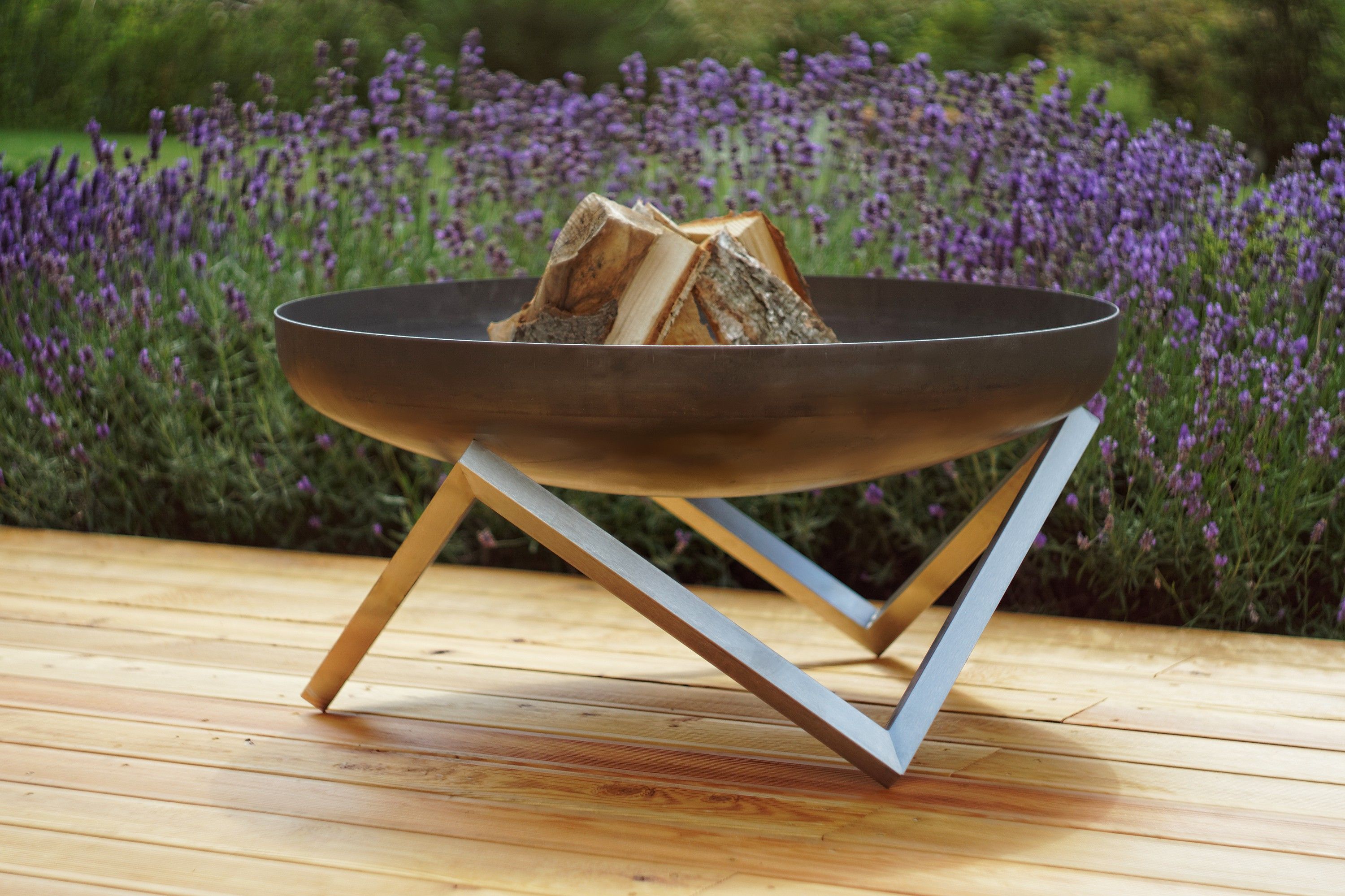 Buy Hand Crafted Modern Outdoor Patio Rust & Stainless Steel Fire Pit Memel (Large), made to