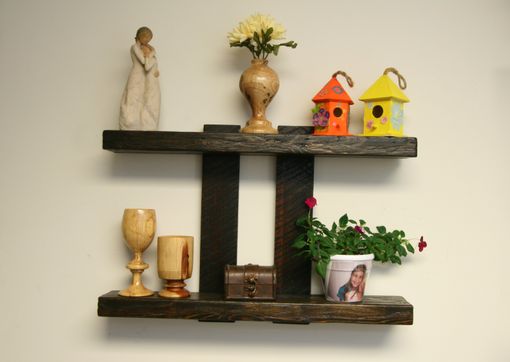 Custom Made Decorative Rustic Modern Wall Floating Shelf In Reclaimed Distressed Ebony Stained Wood