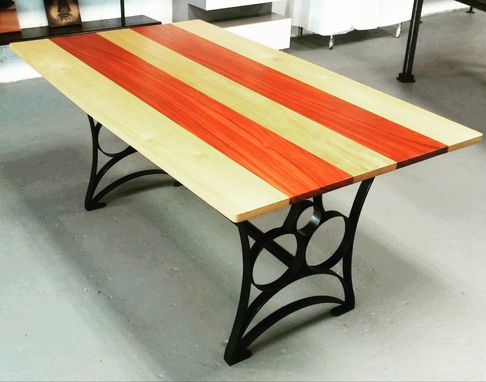 Custom Made Solid Padauk And Yellow Heart Wood Dining Table With Metal Base