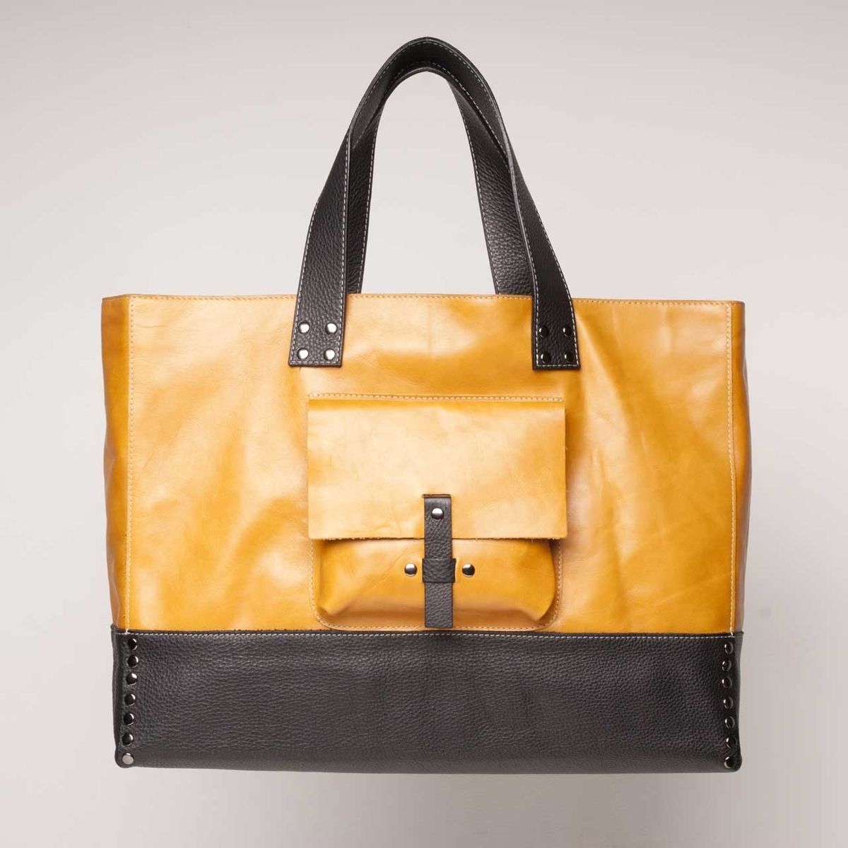 Custom Made Leather Tote Bag - Fully Lined: Golden Yellow With Black ...