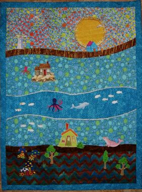 Custom Made Quilted Landscape Wall Hanging - "Summer In Maine"