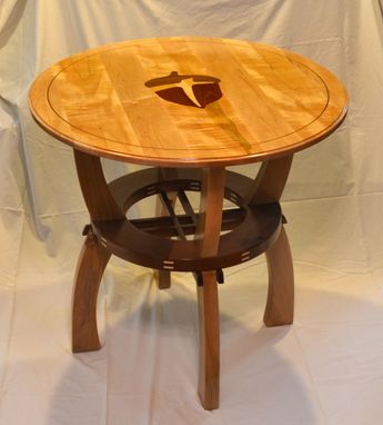 Custom Made Communion Table With Church Logo Inlaid In Top With Matching Table Top Podium