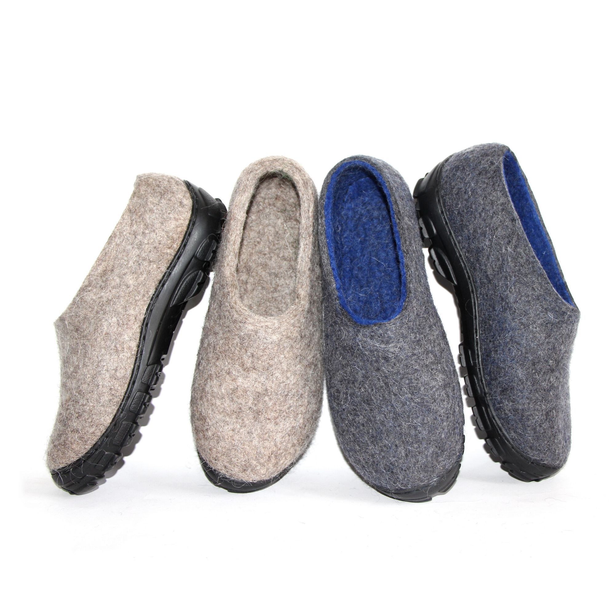 Buy Hand Made Natural Wool Felt Shoes For Men Gray Blue, made to order