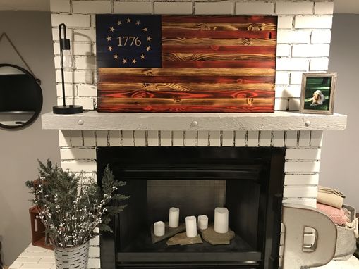 Custom Made Betsy Ross 1776 American Wooden Charred Flag 20' X 37"